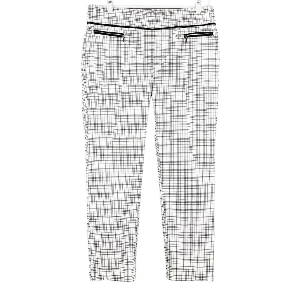NWOT SOHO Women Ankle Pants Size PXL Pull-on Stretch High Rise Plaid White/Black